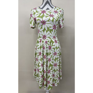 Modcloth Womens Size Small Green Multi Color Floral A-Line Dress Stretch Charity